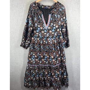 Anthropologie‎ Ro’s Garden Womens M Midi Dress Floral 100% Cotton Boho Vacation